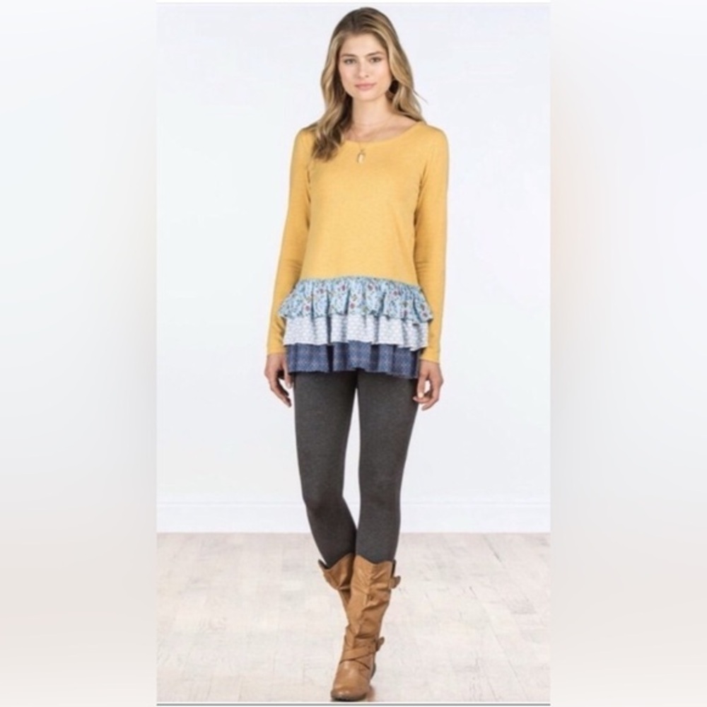 Matilda Jane Shirt Long Sleeve Yellow Ruffle Make Believe Weekend Womens Size XS